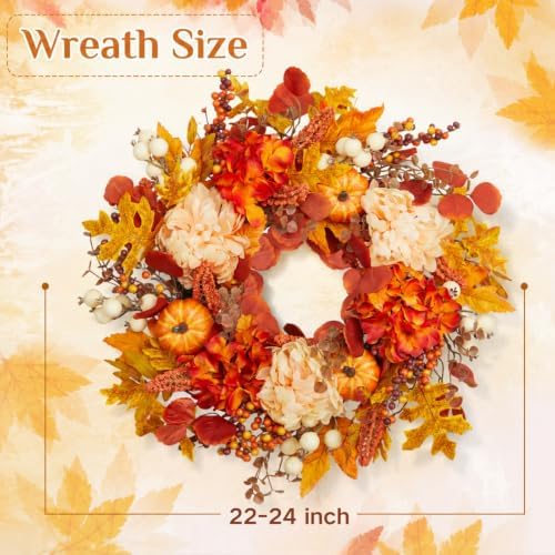 24 inch fall wreath for front door, artificial shown in use