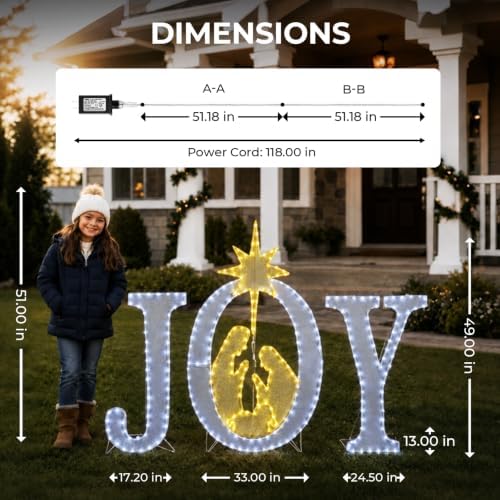 49-inch large outdoor christmas decorations joy lighted sign, front angle view