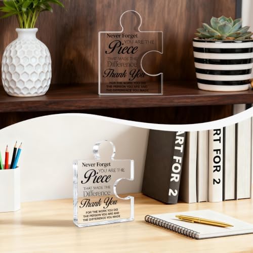Thank You Appreciation Gifts for Coworkers, Retirement Goodbye Gift for Coworkers Colleagues Employees, Never Forget You Are the Piece That Made the Difference Acrylic Puzzle Piece Plaque Office Decor