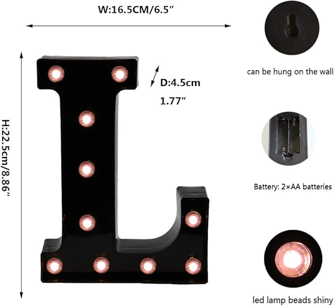 OYCBUZO Light Up Black Alphabet Marquee Letters Sign LED Marquee Number Lights Sign for Night Light Home Bar Christmas Lamp Birthday Party Wedding Decoration L