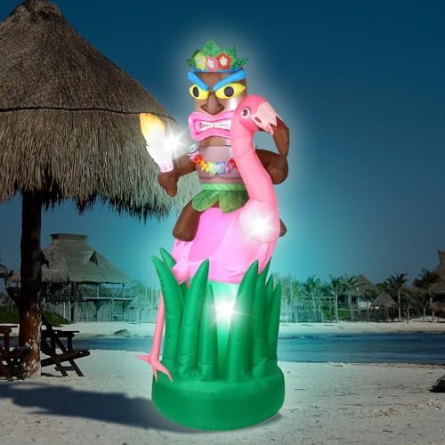 6 ft inflatable tiki flamingo decor hawaiian tiki showing dimensions