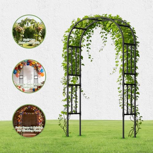 square tube metal garden arbor trellis, 6.9x7.9ft, side view