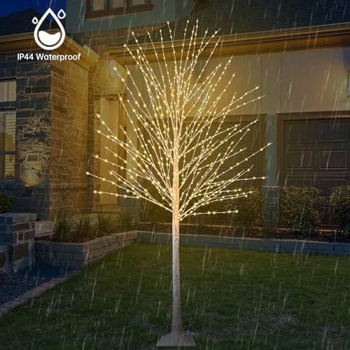 6ft lighted birch tree with 880 led warm showing dimensions