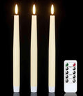 GenSwin Flameless Taper Candles with Remote Timer, Real Wax LED Flickering Candlesticks Battery Operated 3D Wick for Wedding, Party, Home(Ivory, 9.84", Set of 3)