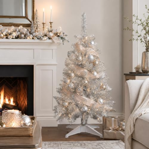 3ft silver artificial small christmas tree mini tabletop showing dimensions