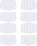 8 Pack White Round Tablecloth 120 Inch White Table Cloth Stain and Wrinkle Resistant Round White Tablecloths Reusable and Washable Polyester Fabric Table Covers for Buffet Wedding Party and Banquet