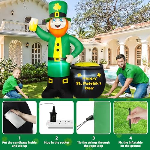 6ft st patricks day inflatables outdoor decorations, leprechaun on a desk or shelf