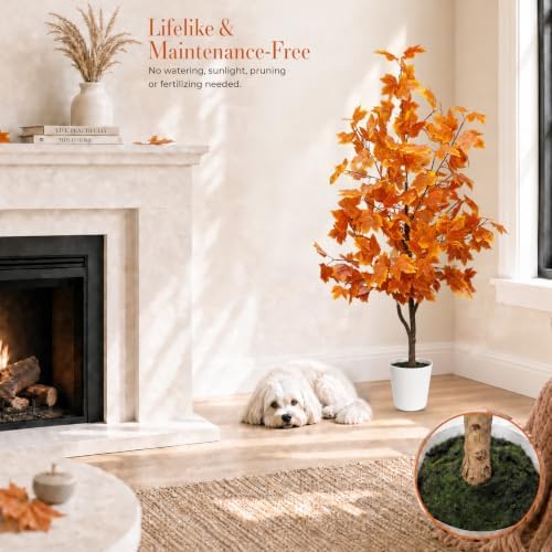 4ft artificial maple tree, fall tree with pot showing dimensions