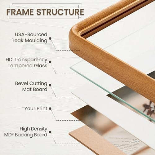 flyjoe 11x14 picture frame, solid teak wood frame, side view