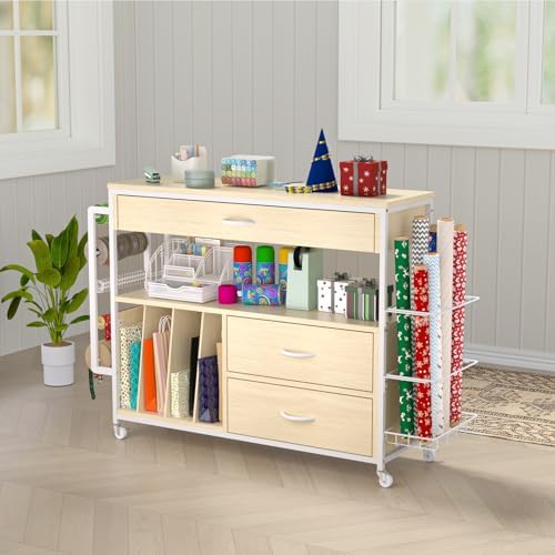 wrapping paper storage & organizer, craft cart with, front angle view
