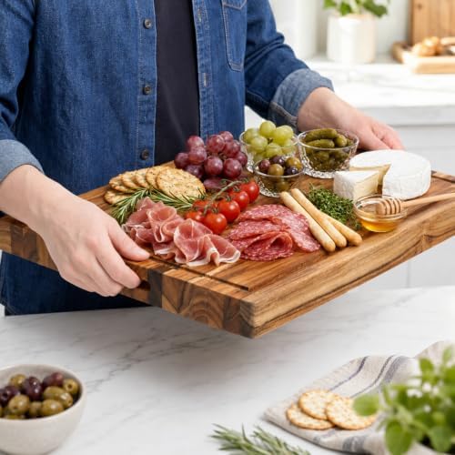 teak wood cutting board for kitchen, 18x14 inch, front angle view