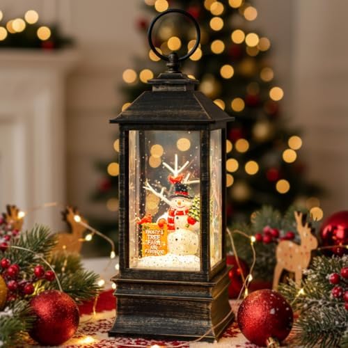 christmas snow globe lantern, snowman & red cardinal, front angle view