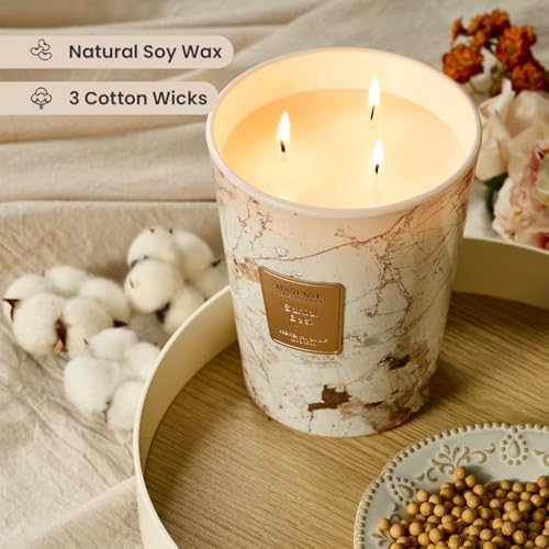 M&SENSE Extra Large Candle 35oz 150H Santal Scented 3-Wick Highly Scented Jar Candles, XL Candle for Home Decor, Long Lasting Aromatherapy Candle for Stress Relief, Meditation