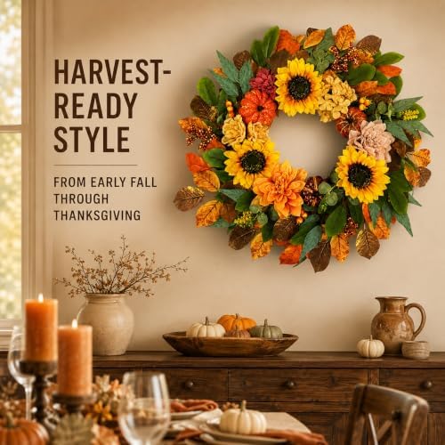 24 inch fall wreaths for front door with, package contents