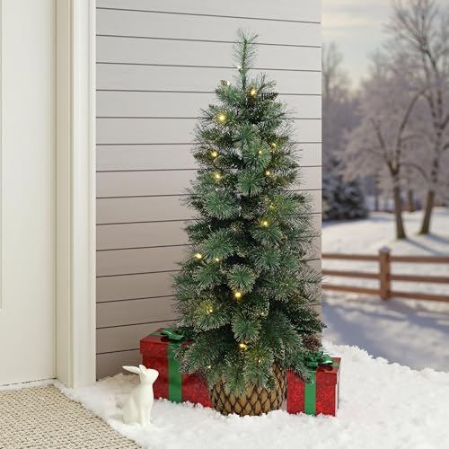 luxenhome 4ft small christmas tree, prelit slim potted, package contents