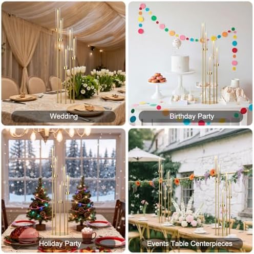 2PCS Floor Candle Holders for Wedding,Tall Acrylic Candelabra Centerpiece | 5 Arm Tables Candelabra for Party Christmas Concert,Fit LED Candle prom entrance decorations candelabros navideños