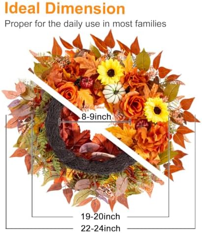 24" fall wreath for front door harvest with on a desk or shelf