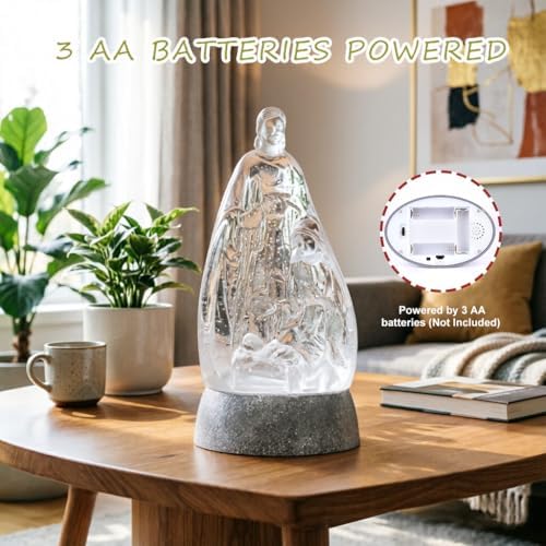 Nativity Snow Globe Holy Family Lighted Snowglobe Lantern with 6H Timer, Battery Operated Nativity Water Globe, White Nativity Scene Religious Decor Gift for Prayer Room, Church, Tabletop, Home Décor