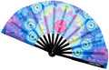 Kandies World UV Reactive Custom Festival Folding Hand Fan - Unique Designs, Made of Bamboo, Clacking Sound, Lightweight - Perfect Rave and Festival Accessory!