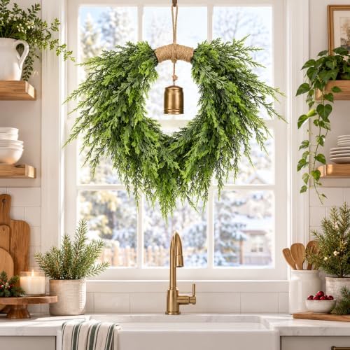 hungdao 21.6" christmas norfolk pine heart wreath with, side view