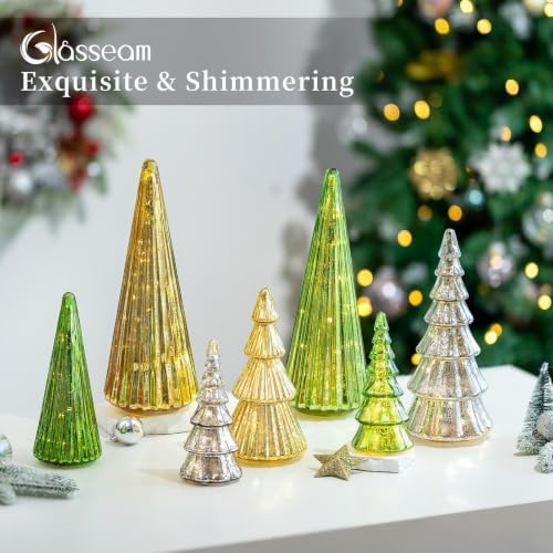 glasseam mercury glass christmas tree: set of 3, close-up detail