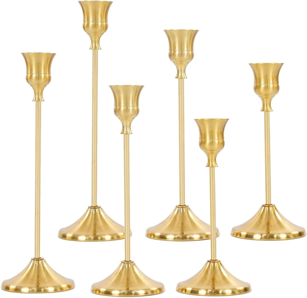 6Pcs Gold Metal Taper Candle Holders, Decorative Candlestick Holders for Wedding Table Centerpiece, Fireplace Mantel, Dining Room, Housewarming Gift