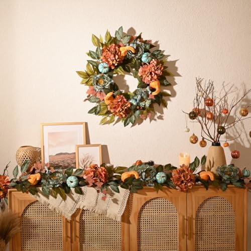 decorbyhannah 24'' fall wreath for front door with, close-up detail