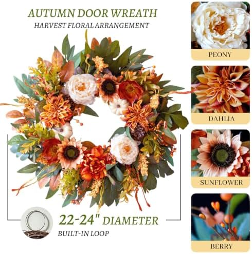 24 inch harvest fall wreaths for front door, side view