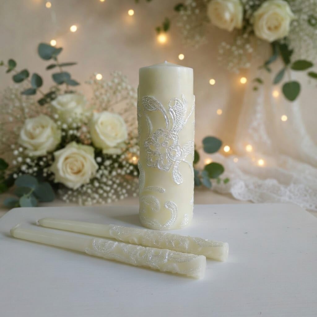 Hosley 11.50 Inch High Cream Wedding Unity Candle Set Includes 1 Pillar and 2 Taper Candles Great for Weddings as Well as Special Events and Emergency Lighting or for Reiki Spa Meditation