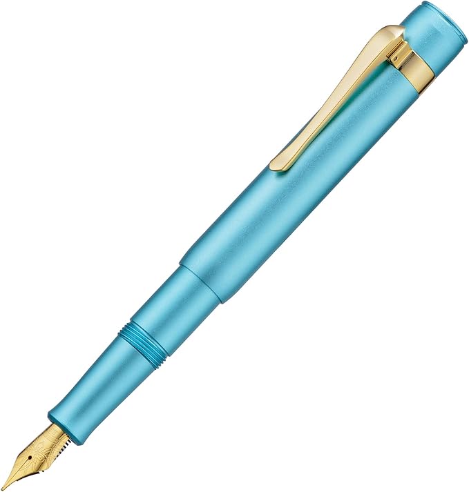 HONG DIAN M2 Black Forest Mini Fountain Pen, Extra Fine Soft Nib & Sleek Shape Aluminium Short Pocket Travel Pen (Lake Blue)