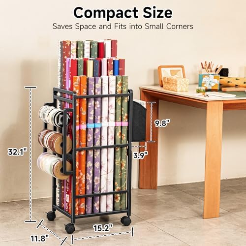 aquzee wrapping paper storage, rolling gift wrap storage shown in use