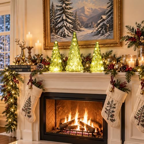 christmas decorations indoor, yeahome set of 3 pre-lit, side view