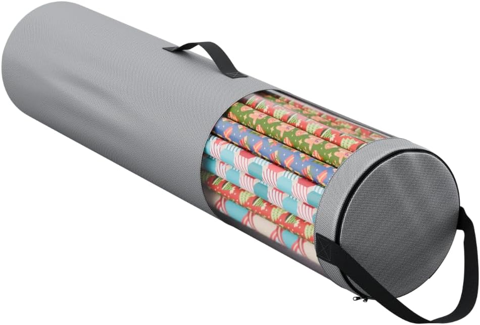 Wrapping Paper Storage Bag | Wrapping Paper Organizer Under Bed for Storing Multiple Rolls of Gift Wrap, 42” Length Container Constructed of Durable 600D Oxford Material (Gray)