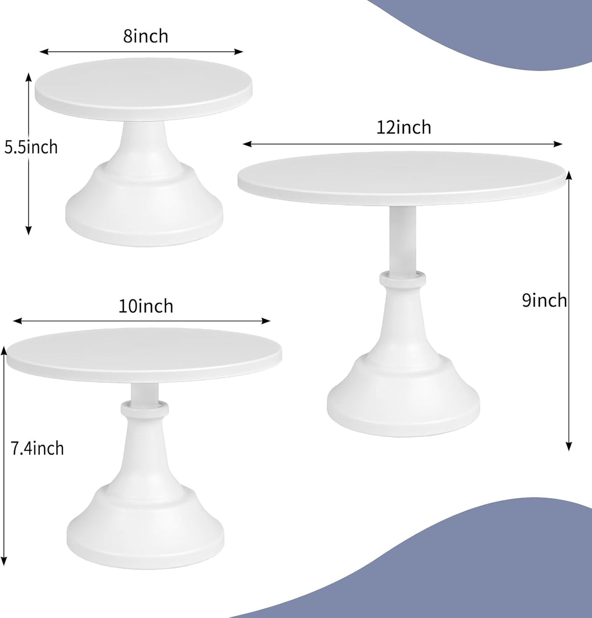 3 Piece White Cake Stand,8/10/12 Inch,Metal Round Cake Holder