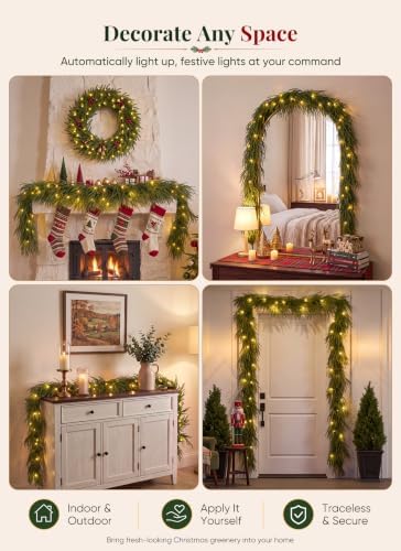 6ft artificial norfolk pine christmas garland, pre-lit 50 on a desk or shelf