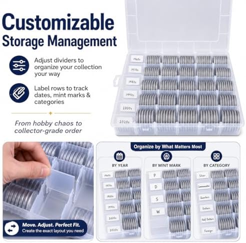 FULLCASE Coin Capsules for Collectors, 168-Piece Storage Case,Fits 20-46mm