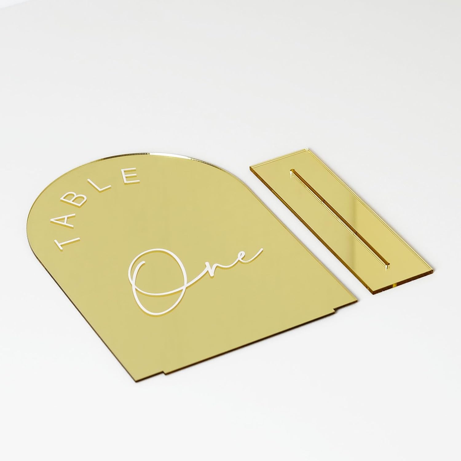 Gold Mirror Arched Wedding Table Numbers 1-10 with Stands, 5x7 Inch Acrylic Arch Sign with Holder, Gold Arch Acrylic Table Numbers for Wedding Reception