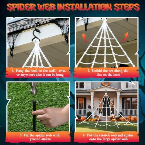 halloween spider web lights decor+2 animatronic 34'' jumping, close-up detail
