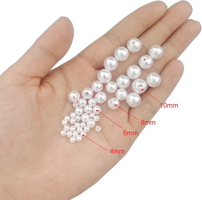 500pcs Pearl Beads Bulk,10mm White Faux Pearl Bead with Holes for Craft Plastic Bracelet Necklace Jewelry Making Decoration Bag Decor Keychain Pendant
