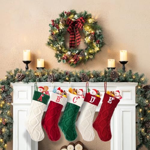 Ulico Christmas Stockings with Initials, 18’’ Large Embroidered Monogram Knit Christmas Stocking,Xmas Stocking for Kids, Holiday and Family Stocking for Fireplace or Party Decoration Red Letter B