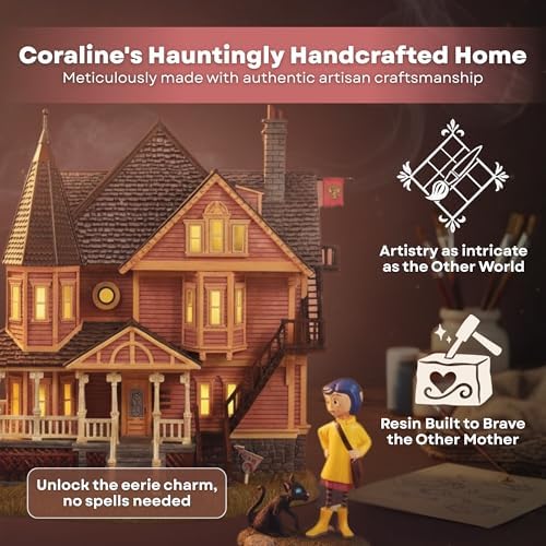 department 56 coraline pink palace apartments village set, side view