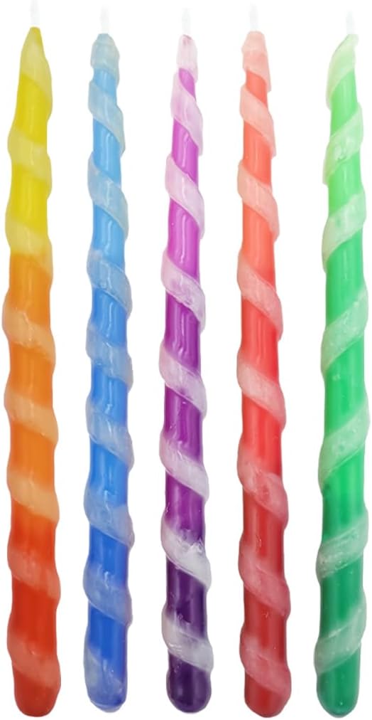 The Dreidel Company Deluxe Twisted Multi Colored Hanukkah Menorah Candles 45 Candles for All 8 Nights of Chanukah, 1-Hour Burn Time