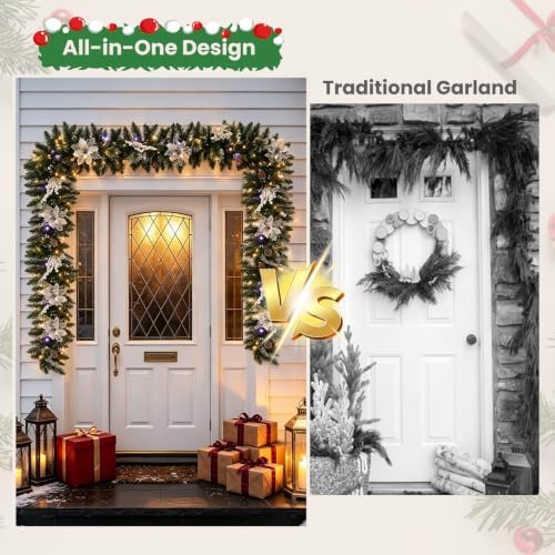9 ft pre-lit christmas garland, color-changing lights and on a desk or shelf