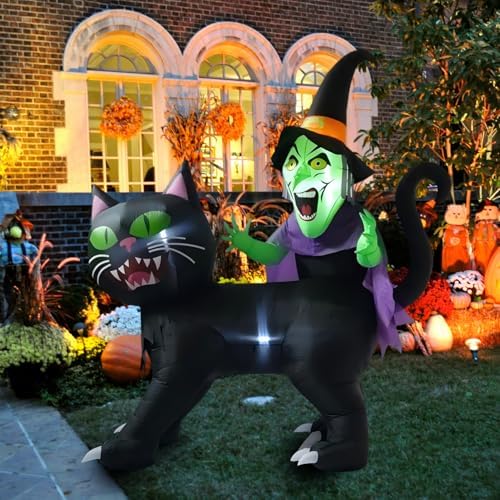 langxun 8ft witch riding black cat halloween inflatable shown in use