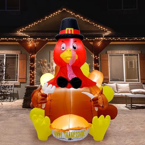 6ft thanksgiving inflatable turkey decoration, blow up turkey, front angle view