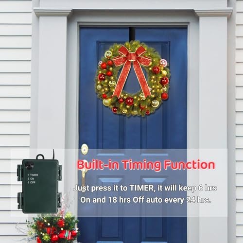 juegoal 21 inch pre-lit christmas wreath with metal, side view