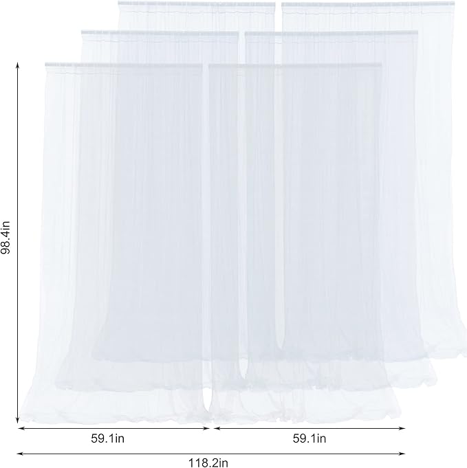 6 Panels White Sheer Tulle Backdrop Curtains for Parties Wedding 30ft x 8ft White Curtain Backdrop for Birthday Party Baby Shower Photos Background Drape(5ft x 8ft, 6 Panels)