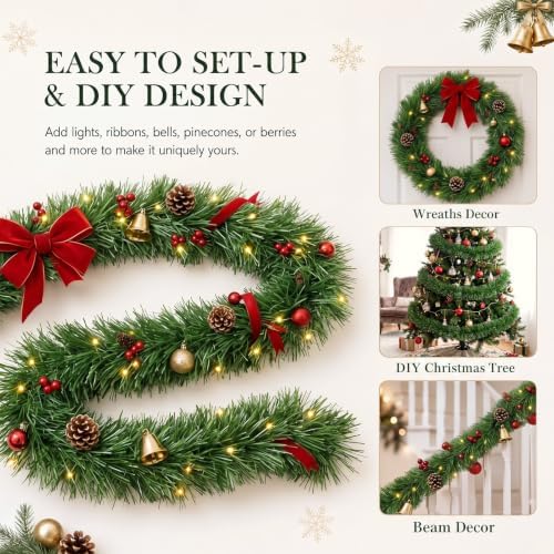 total 200 ft green christmas garland decorations, christmas, package contents