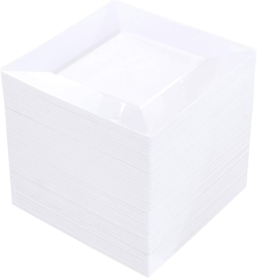bucla 100pcs white square plastic plates-6inch disposable cake, main product view