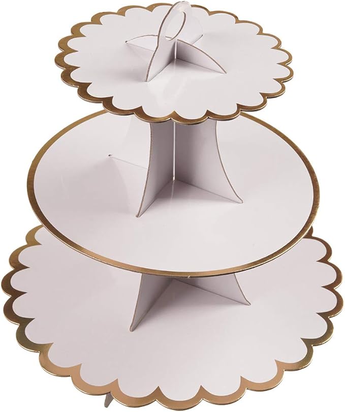 3-Tier Cupcake Stand, Lace Trim Cake Stand Holder, Tiered DIY Cupcake Stand Tower for Dessert Table Displays, Birthday Theme Party Favors Decoration, Floral Tea Party, 12" W x 12.8" H, White